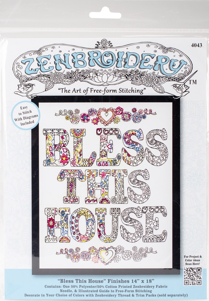 Design Works/Zenbroidery Stamped Embroidery Kit 12"X12"-Bless This House